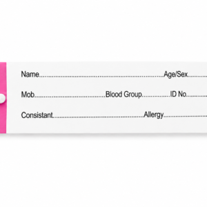 Pink baby ID tag for hospitals in India